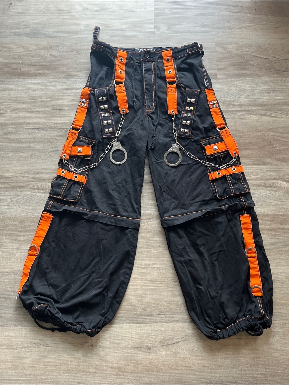 Tripp NYC Black & Orange Cargo Pants with Chain Details